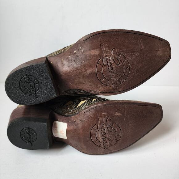 Lucchese Western Boots Womens Size 6B Hillsboro Lazer Design Snip Toe Black - Picture 11 of 14